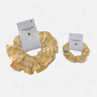 "Yellow Flower Gingham" Hair Scrunchie